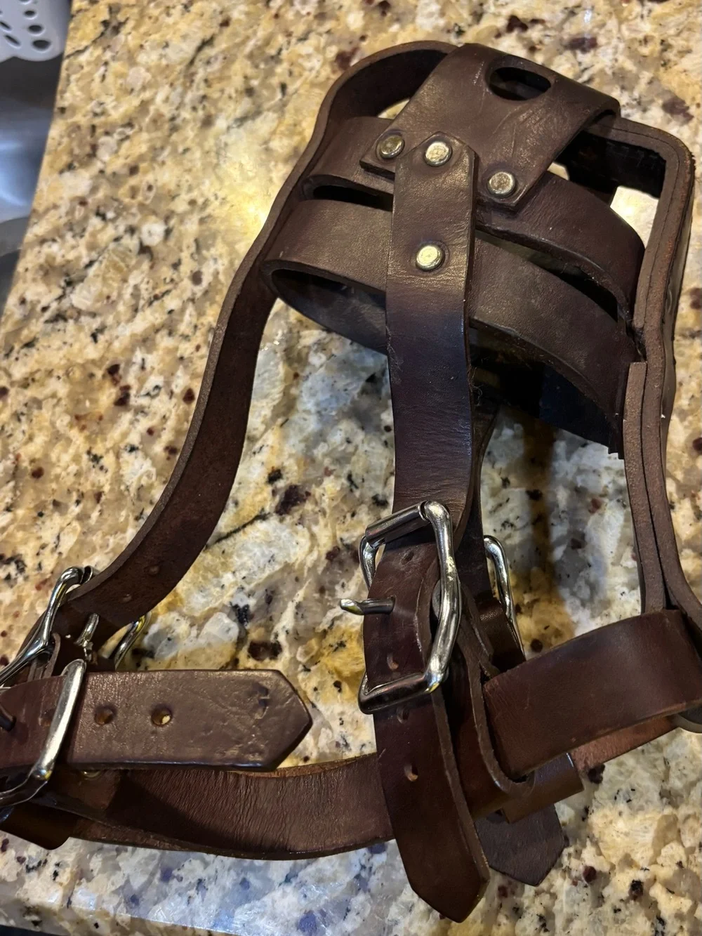 Vintage Heavy Duty Leather Basket Dog Muzzle Large Working K9 Adjustable Unbrand